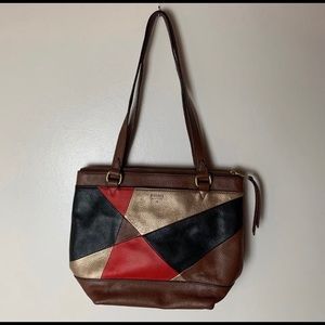 Fossil Shoulder Bag Purse Leather Colorblock Brown